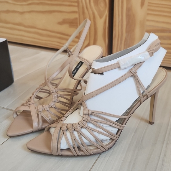 Nine West Women's Tan and White Heeled Sandals - Picture 1 of 6